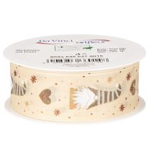 Product Decorative Fabric Ribbon with Gnome and Heart Motifs, Beige, 40mm x 15m