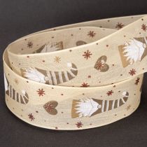 Product Decorative Fabric Ribbon with Gnome and Heart Motifs, Beige, 40mm x 15m