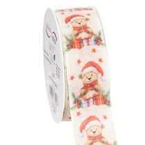 Product Christmas Ribbon with Bear Design 40mm x 15m in Cream, Red, and Green