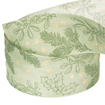 Product Decorative Ribbon Holly and Mistletoe 40mm x 15m Green Polyester