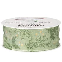Product Decorative Ribbon Holly and Mistletoe 40mm x 15m Green Polyester