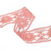 Product Antique pink lace ribbon, decorative ribbon, vintage decoration, deco ribbon, wedding decoration W25mm L15m