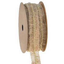 Product Jute ribbon, decorative ribbon with golden beads, jute, 17mm, 10m