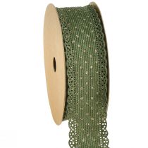 Gift ribbon green ribbon dots and lace 38mm 10mm