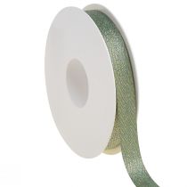 Gift ribbon herringbone pattern green gold 15mm 20m