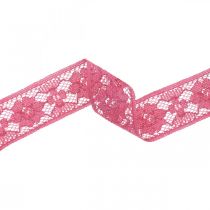 Lace ribbon pink 25mm deco ribbon lace 15m