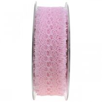 Lace ribbon, gift decoration, wedding, table decoration pink W35mm L20m