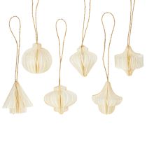 Product Paper Christmas tree ornaments, honeycomb paper, white and gold, 4cm, 6 pieces