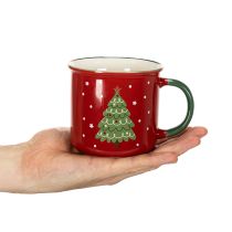 Product Red Ceramic Christmas Mug with Green Tree Design, 9cm