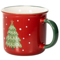 Product Red Ceramic Christmas Mug with Green Tree Design, 9cm