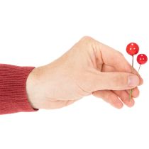 Product Artificial Red Berry Mini Christmas Balls on Wire 2cm 48 Pieces