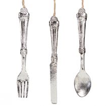 Product Cutlery decoration for hanging metal look silver 14cm 12 pcs