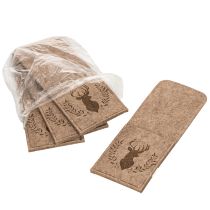 Product Felt Cutlery Pouches with Deer Design, 26cm, Brown, Set of 4