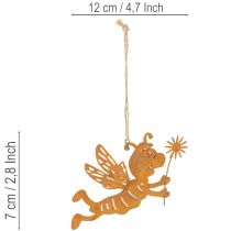 Product Hanging bee decoration, rust-colored metal, summer decoration, 12cm, 6 pieces