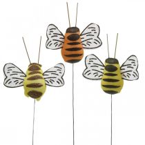 Bee on wire, flower plugs, deco bees, spring orange, yellow W4.5cm 24pcs