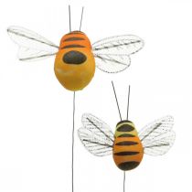 Product Deco bee, spring decoration, bee on wire orange, yellow B5/6.5cm 12pcs