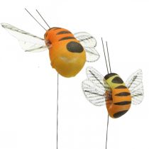 Deco bee, spring decoration, bee on wire orange, yellow B5/6.5cm 12pcs