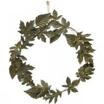 Decorative ring metal wreath wall decoration leaves brass Ø52cm
