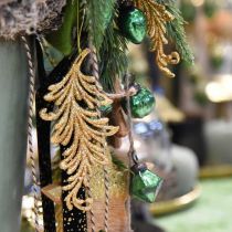 Product Tree pendant with glitter, decorative feathers for hanging, Christmas decoration Golden L16cm 6 pcs