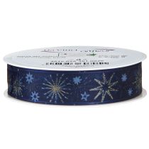 Product Blue Christmas ribbon with golden stars 25mm 20m