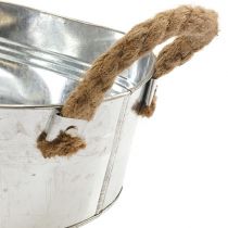 Product Tin bowl with rope handles silver 22cm H10cm