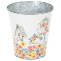 Product Tin pot with birdhouses, summer decoration, planter H14.5cm Ø13.5cm