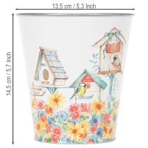 Product Tin pot with birdhouses, summer decoration, planter H14.5cm Ø13.5cm