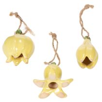 Product Ceramic flower pendants, cheerful design, floral pattern, spring decoration, 9cm, 6 pieces
