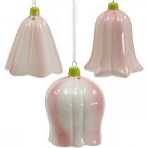 Blossom bell to hang pink, cream blossom ceramic H8.5cm 3pcs