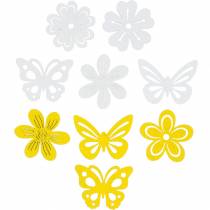 Flowers and butterflies to sprinkle yellow, white wood sprinkle decoration spring decoration 72pcs