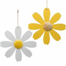 Wood blossoms, summer decoration, daisies yellow and white, decoration flowers for hanging 4pcs