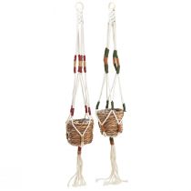 Hanging flowerpot macrame cream Ø12cm H85cm 2pcs