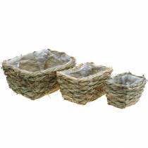 Product Flower basket, decorative basket made of hay, planter, decorative basket square set of 3