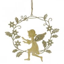 Angel wreath, Christmas decoration, angel to hang, metal pendant Golden H14cm W15.5