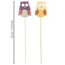 Product Flower plug deco owl wood purple, brown 8cm 12pcs