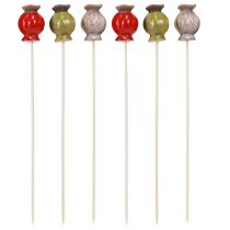 Product Flower Stick Ceramic Poppy Decoration 3 Colors Ø3.5cm 6 Pcs