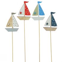 Flower plug boat sailboat decoration wood colored 5.5x8cm 12pcs