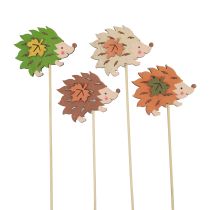 Flower plug wooden hedgehog decoration brown green 8×6cm 12pcs