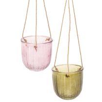 Product Glass flower pot/hanging lantern, purple/green, 14cm, 2 pieces