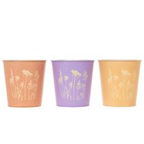 Product Round pastel-colored flower pot with floral motif for houseplants, 12cm, 3 pieces