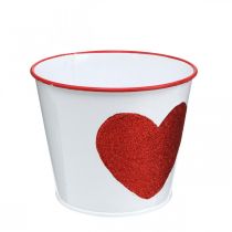 Product Flower pot white with heart in red plant pot Ø13cm H10.5cm