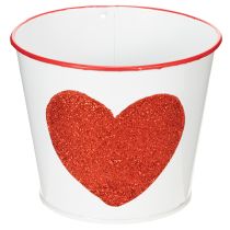 Product White flower pot with red heart, planter, Ø13cm H10.5cm