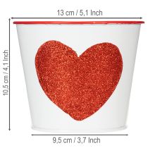 Product White flower pot with red heart, planter, Ø13cm H10.5cm
