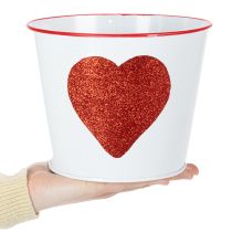 Product White flower pot with red heart, planter, Ø18cm H13.5cm