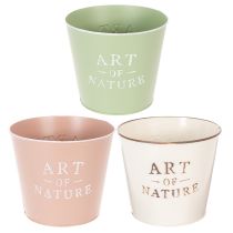 Product Set of 3 Round Vintage Plant Pots – Art of Nature Collection – Green, Pink, Cream – 17cm