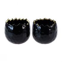 Flower pot ceramic egg plant pot black Ø10cm H8cm 2pcs