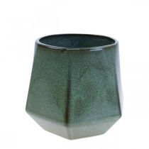 Product Flower pot ceramic planter green hexagonal Ø14cm H12cm