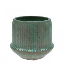 Product Flower pot ceramic planter with grooves green Ø12cm H10.5cm