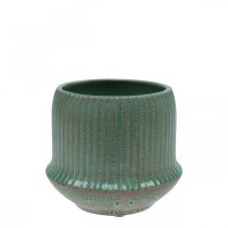 Product Flower pot ceramic planter grooves green Ø10cm H8.5cm