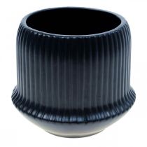 Product Flower pot ceramic planter grooves black Ø14.5cm H12.5cm